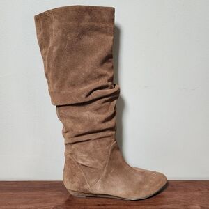 Gianni Bini women's tall tan suede Leather slouchy boots size 10